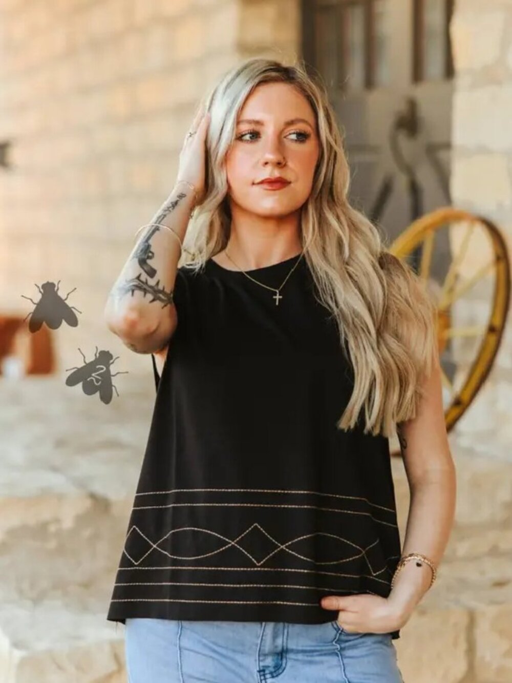 Rodeo Stitch Black Tank Top